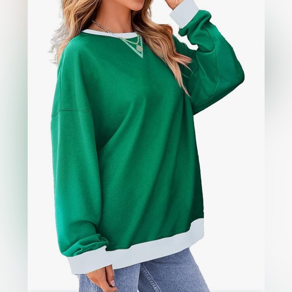 Tops - NWT-2XL Oversized Sweatshirts 
Crewneck Long Sleeve Pullover Tops
Green & White